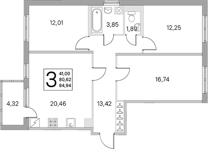 3-комнатная квартира 80.62 м², 1/5 эт., ЖК «ЮгТаун. Олимпийские кварталы»